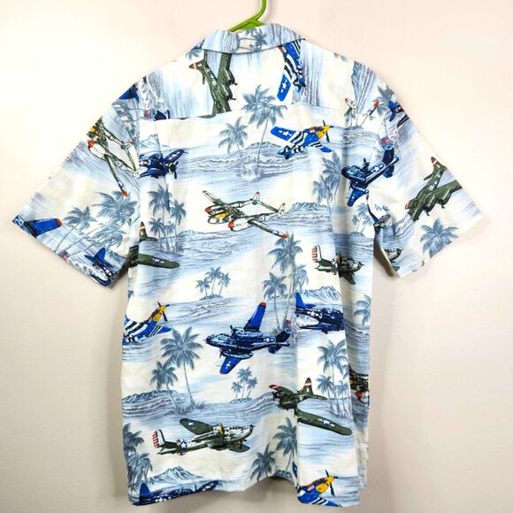 Vintage Aloha Republic Short Sleeve War Plane Print Hawaiian Shirt Large - Picture 2 of 5